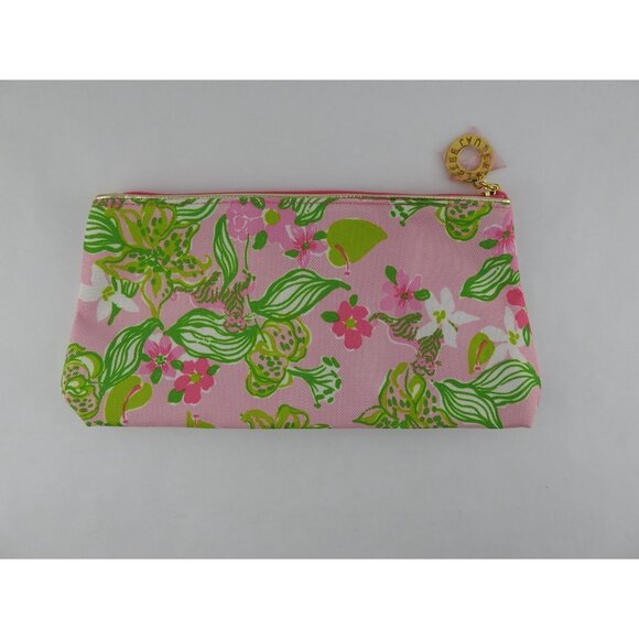 Lilly Pulitzer Estee Lauder Pink Green Floral Cosmetic Makeup Bag Pouch - Picture 2 of 4